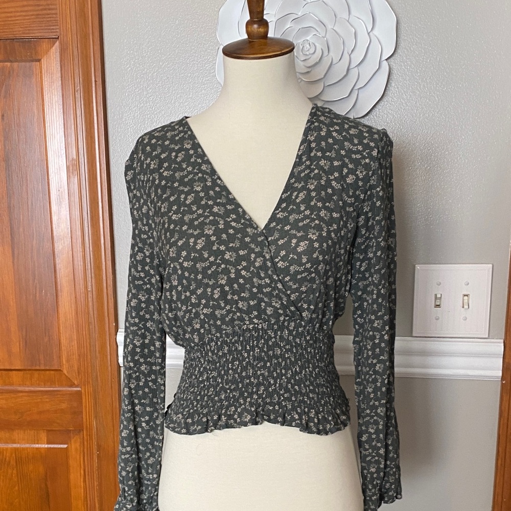 Paper Crane Dark Green Floral Blouse